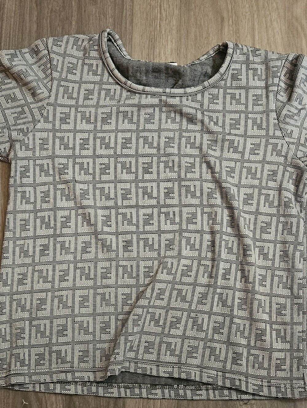 Vintage 1990s Fendi Crop T-shirt featuring grey and silver Zucca monogram